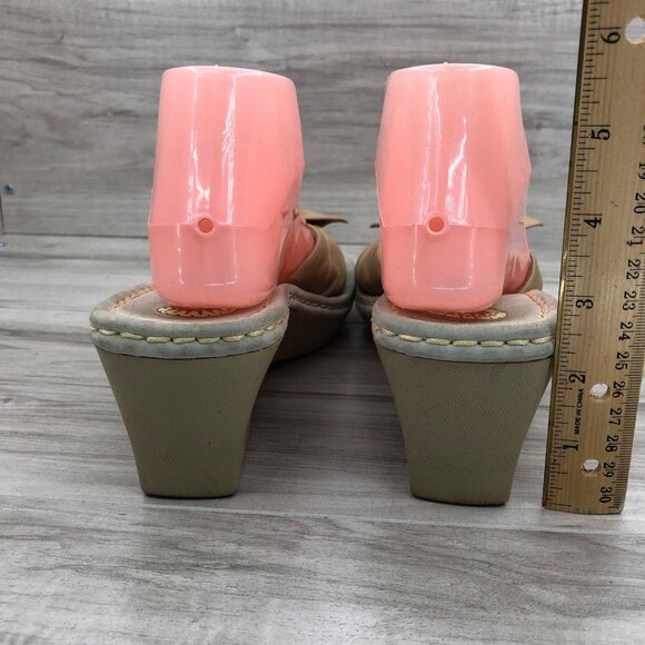 Earth Spirit Wedge Sandals Womens 8 Liberty Tan Leather Bow Slip On Shoes - Picture 9 of 13